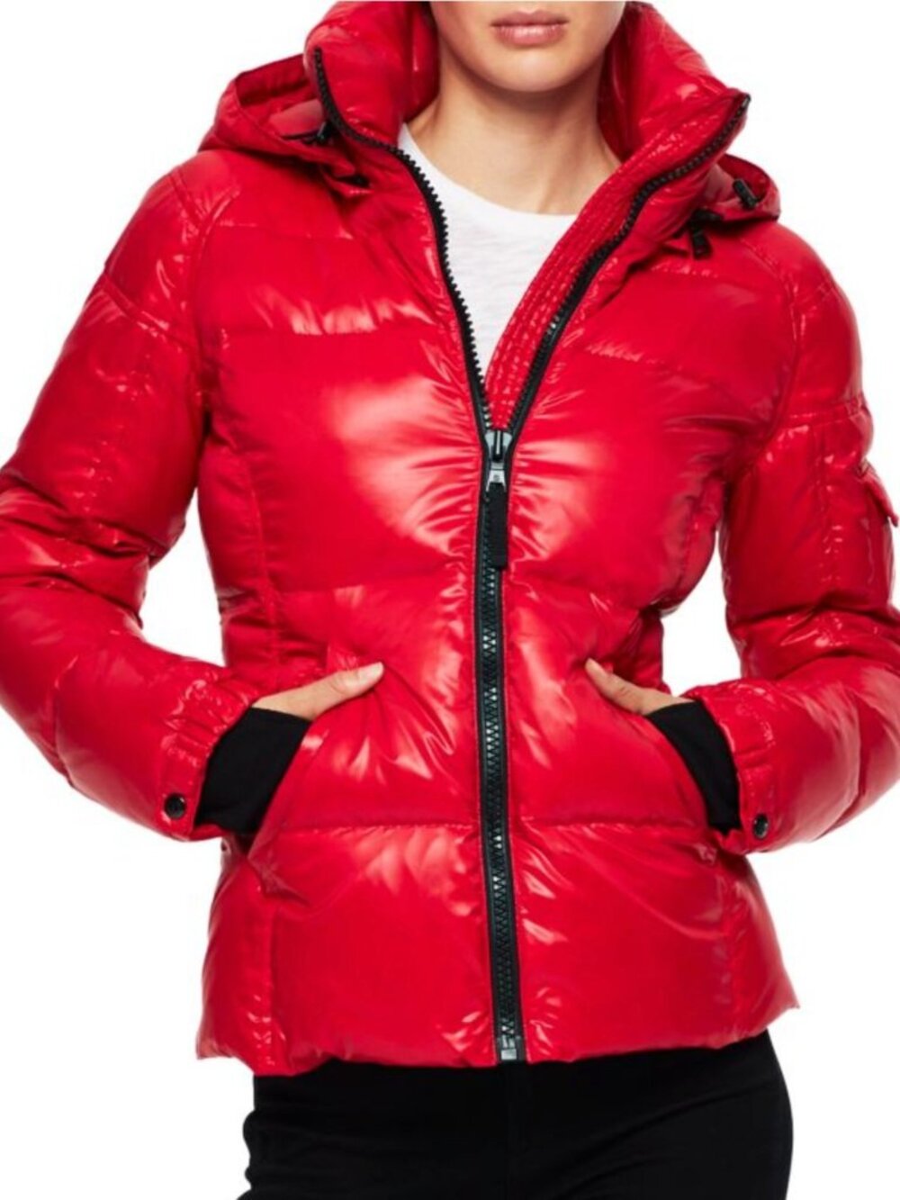S13 NYC Quilted Down Puffer Coat Removable Hood Red Winter Ski Jacket Medium
